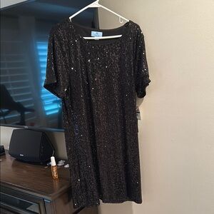 CeCe Black Sequin Midi Dress